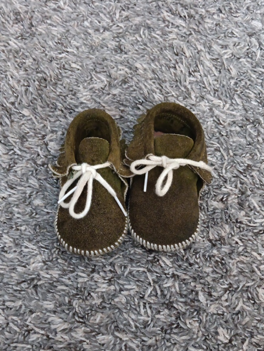 Baby Olive Green Suede Moccasin Shoes